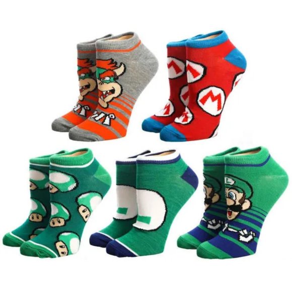 Nintendo Super Mario Bioworld 5 Pack No Show Socks Women’s 5-10 NWT - Picture 1 of 8